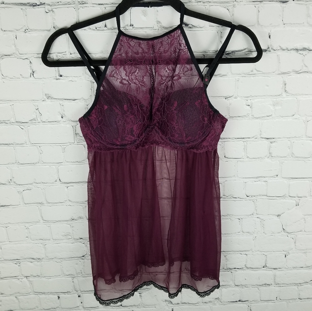 LA SENZA | lace high neck underwire bra top chemise nighty